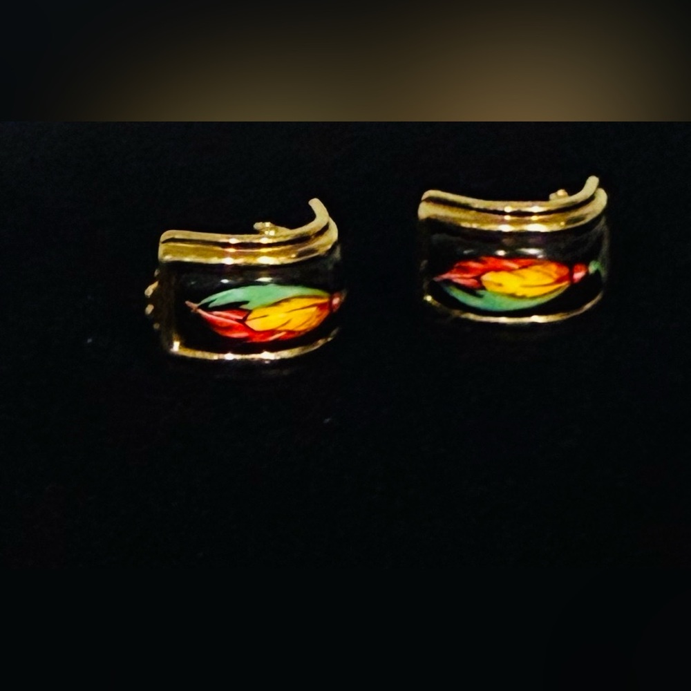 ✨Hermès Vintage Cloisonné Enamel Feather Clip-On Earrings ✨